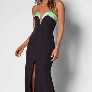 Strapless Black Gown with Mint Bust Detail